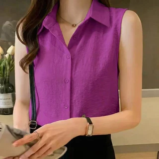 เสื้อเชิ้ต (S-3XL) คอปก แขนกุด เหมาะกับสาวสายหวาน ใส่ได้ทุกลุคทุกสไตล์ เนื้อผ้าดีสวมใส่สบายไม่ร้อน แฟชั่นสไตล์เกาหลี