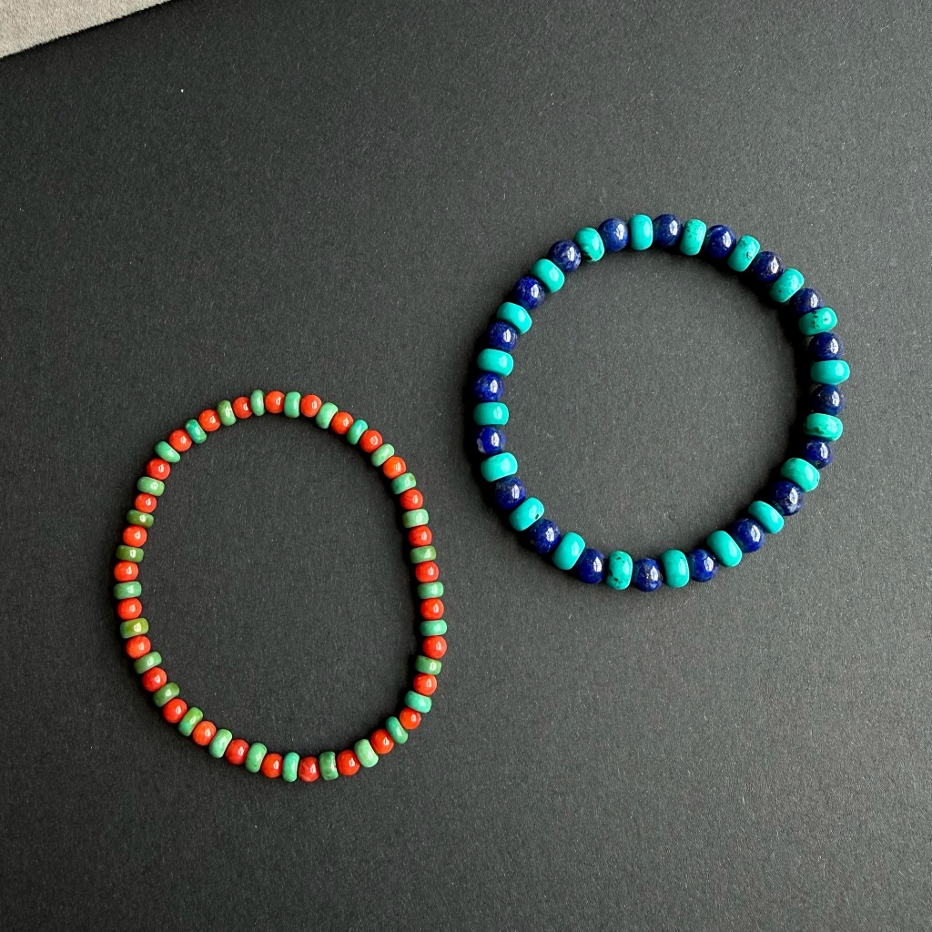 กำไลหินแท้ Turquoise + Lapis Lazuli + Coral 4-6mm ✨