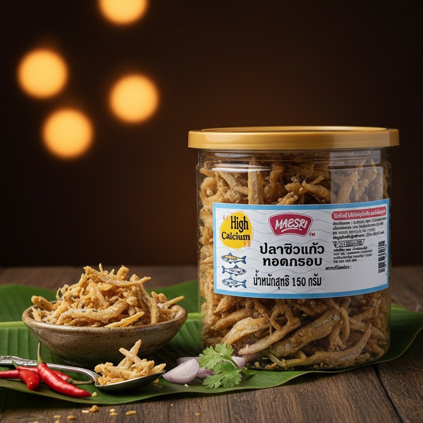 ปลาซิวแก้วทอดกรอบ กระปุก 150 กรัม ตราแม่ศรี