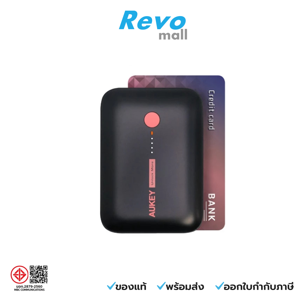 AUKEY Mini Powerbank 10,000 mAh PD 20W SCP 22.5W ขนาดเท่าบัตรเครดิต / สีดำ ชมพู รุ่น PB-Y55