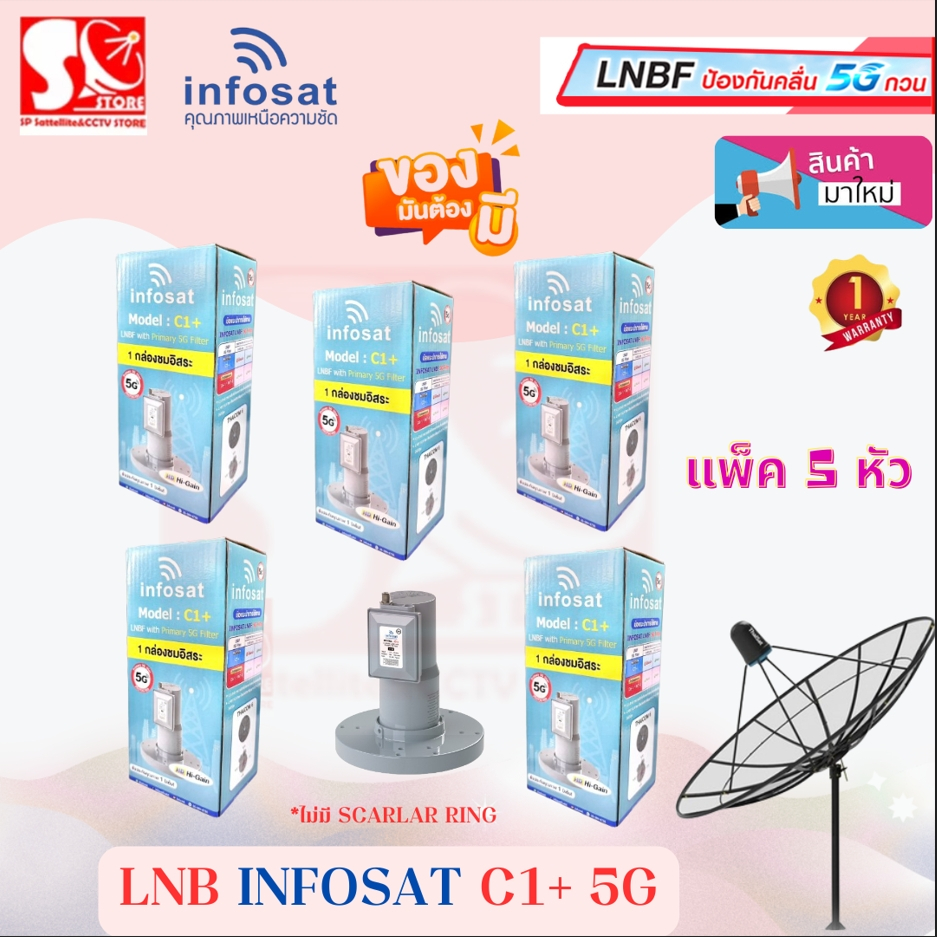 หัวLNB หัวจาน INFOSAT รุ่น C1+ ระบบ C-Band ตัดสัญญาณรบกวน 5G หัว LNB *แพ็ค 5 หัว