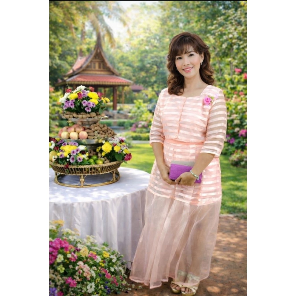 ชุดเดรสสีชมพูPlussize4xlมือสอง