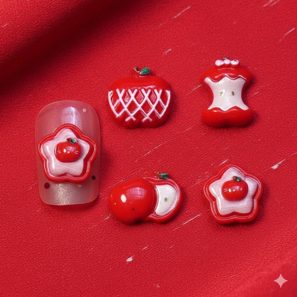 [🍎ถุงละ10ชิ้น][ร้านไทย]🍎🍎Apple แอปเปิ้ลตกแต่งเล็บโทนสีแดง แอปเปิล งานน่ารักมากกก