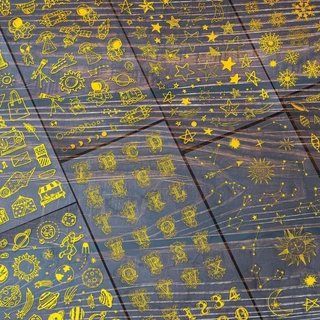 [พร้อมส่ง] สติกเกอร์ DIY สีทอง ลาย ดวงดาว ราศี อวกาศ หิมะ ตัวอักษร ใบไม้ PET Gold Sticker World Space Snowflake Letters