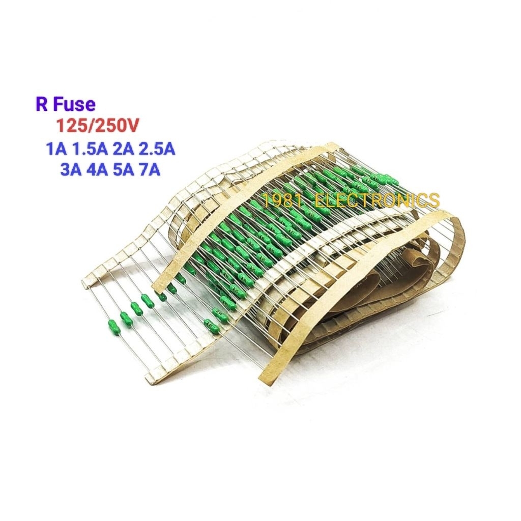 แพ็ค 10ตัว 👉👉R Fuse R ฟิวส์ 125/250V  1A 1.5A 2A 2.5A 3A 4A 5A 7A อาร์ฟิวส์ ฟิวส์ตัวต้านทานสีเขียว