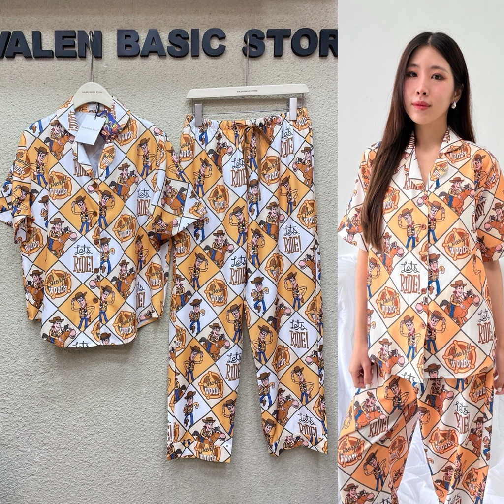 พร้อมส่ง Pajamas valen basic store ชุดนอนแขนสั้นขายาว อก42 รุ่นใหม่มีเชือก ป้ายวาเลนแท้ % ลายเข้าใหม่น่ารักมากๆ ราคา ถูกที่สุด ดีลบีเคเค แกลเลอรีภาพที่ 4