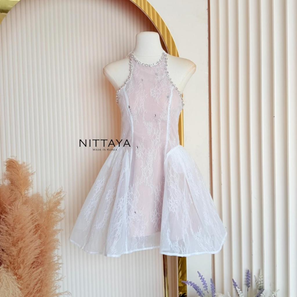 [NITTAYA] D2866 ชุดเดรสกระโปรงคล้องคอผูกโบว์เว้าแขนเพชรคริสตัลลูกไม้ซีทรูลัคซูสุด ใส่เที่ยว ดินเนอร์ ราคา ถูกที่สุด ดีลบีเคเค แกลเลอรีภาพที่ 6