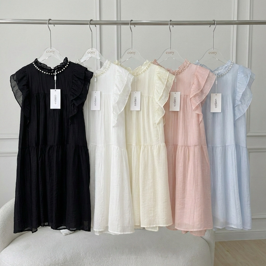 conycolours | Pearl Mini Dress เดรสแขนระบายแต่งคอมุก