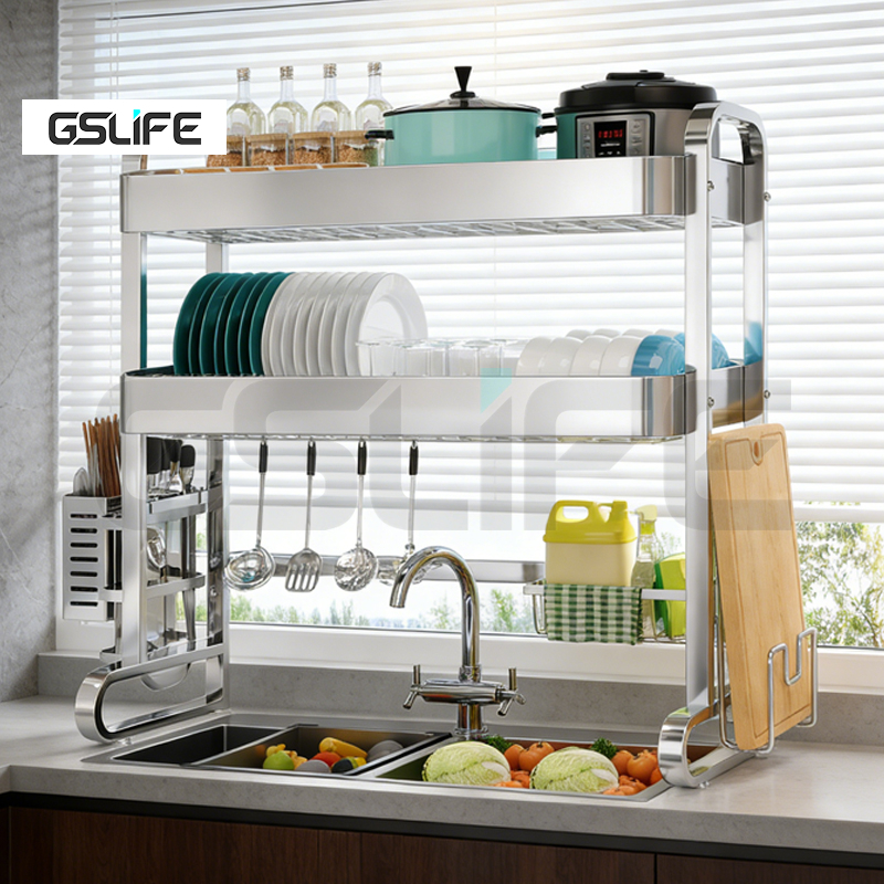 GSlife ที่คว่ำจาน 2 ชั้น ชั้นวางจาน ขนาด สแตนเลส กันสนิม ชั้นวางของในครัว