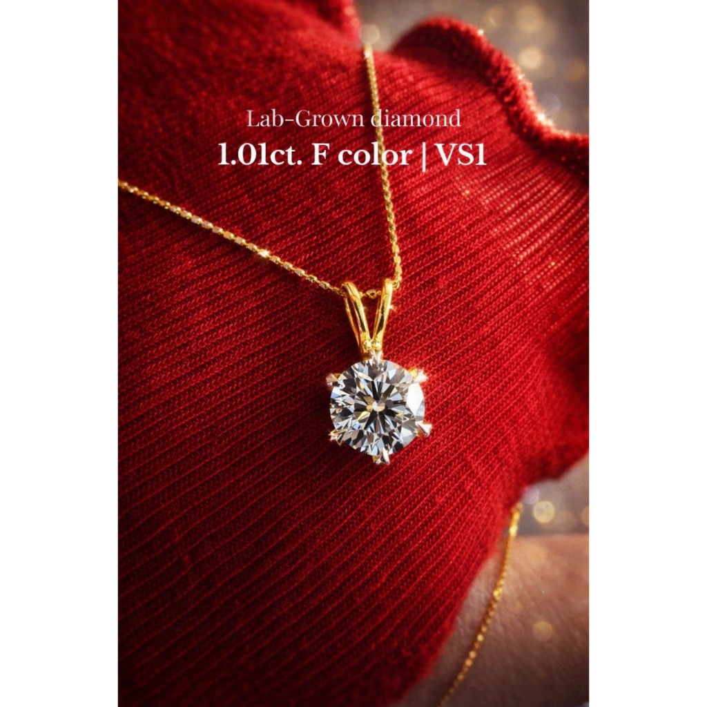 Pendant with Chain, 1.01ct. น้ำ98 VS1 รับรองจาก IGI ตัวเรือนทอง9K สร้อยคอทอง9k / Lab grown diamond #