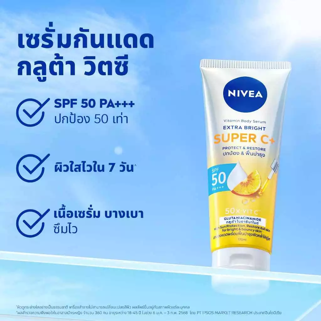 [สินค้าขายดี] นีเวีย วิตามิน บอดี้ เซรั่ม เอ็กซ์ตร้า ไบรท์ ซูเปอร์ ซีพลัส เซรั่มบำรุงผิวใส 300 มล. NIVEA 2 ชิ้น thumbnail 3