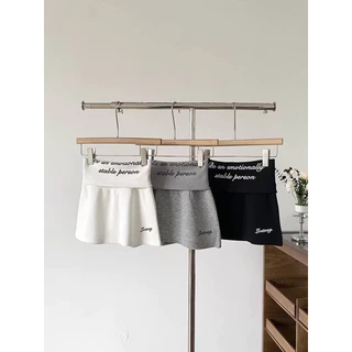 [A-line skirt with letter print, lined]เกาหลีรุ่นวินเทจผู้หญิงเทรนด์ตัวอักษรพิมพ์กระโปรงสั้นสบาย ๆ