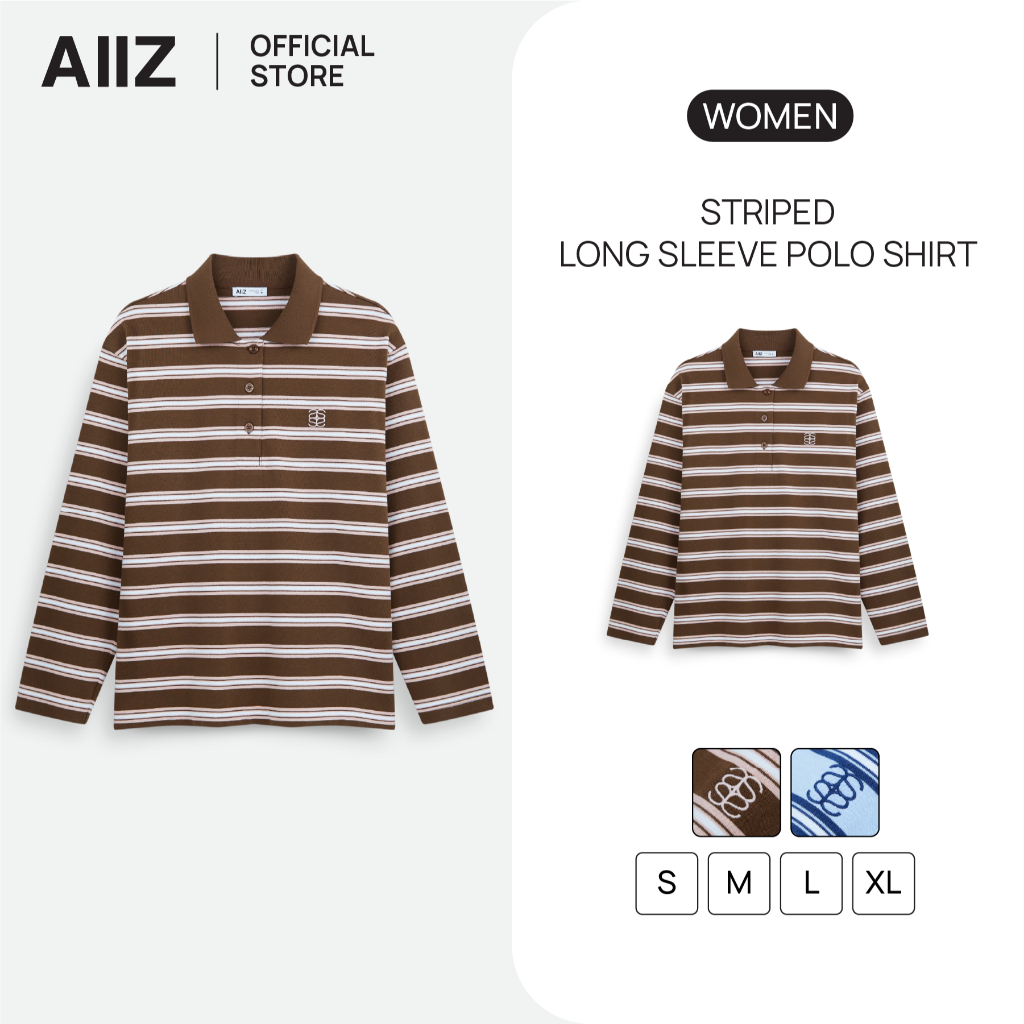 AIIZ เสื้อโปโลผู้หญิงแขนยาวลายทาง AIIZ Women's Striped Long Sleeve Polo Shirt
