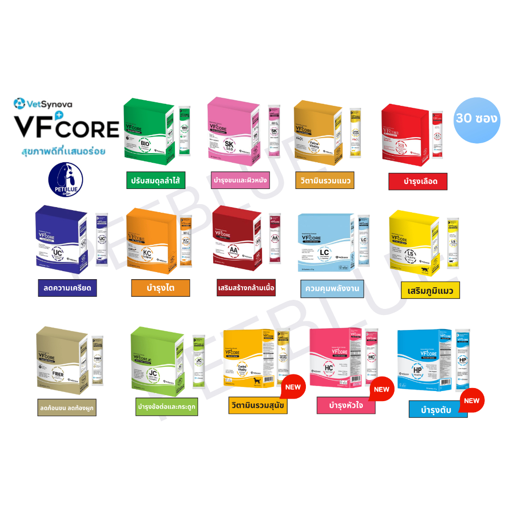 [1กล่อง/30ซอง] VFCore ขนมหมา/แมวเลีย เพื่อสุขภาพ พัฒนาสูตรโดยสัตวแพทย์ มีทั้งหมด 14 สูตร คละรสได้