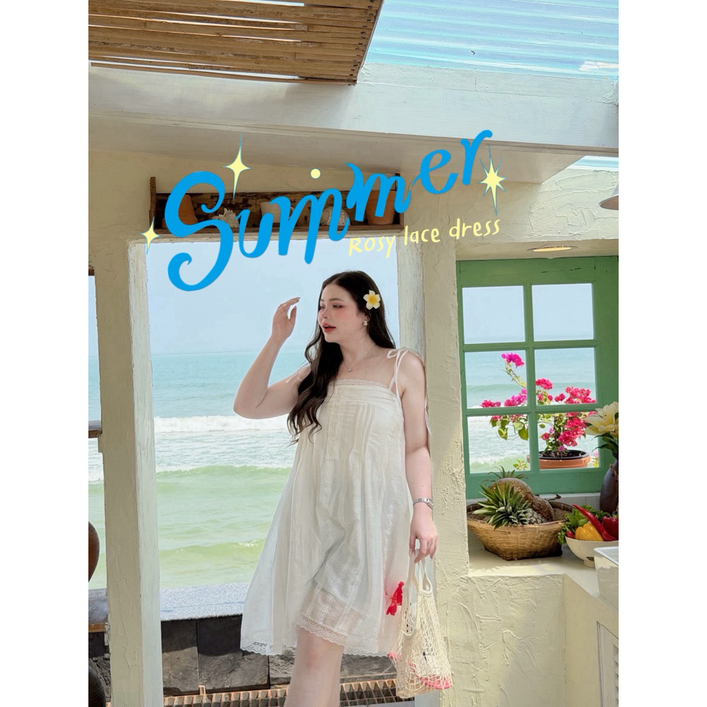 ☀️summer look!! เดรสลูกไม้สายเดี่ยวผ้าโรซี่ Plus Size ไซส์ใหญ่ สำหรับสาวอวบ งานหวาน ละมุน |Rosy lace dressj
