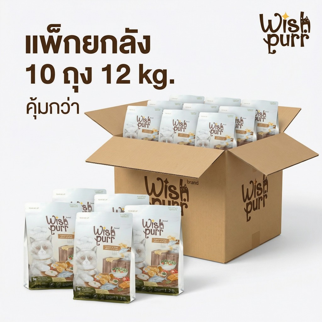 ยกลัง Wishpurr (1.2 kg) อาหารแมว รสไก่งวงและปลาทูน่า