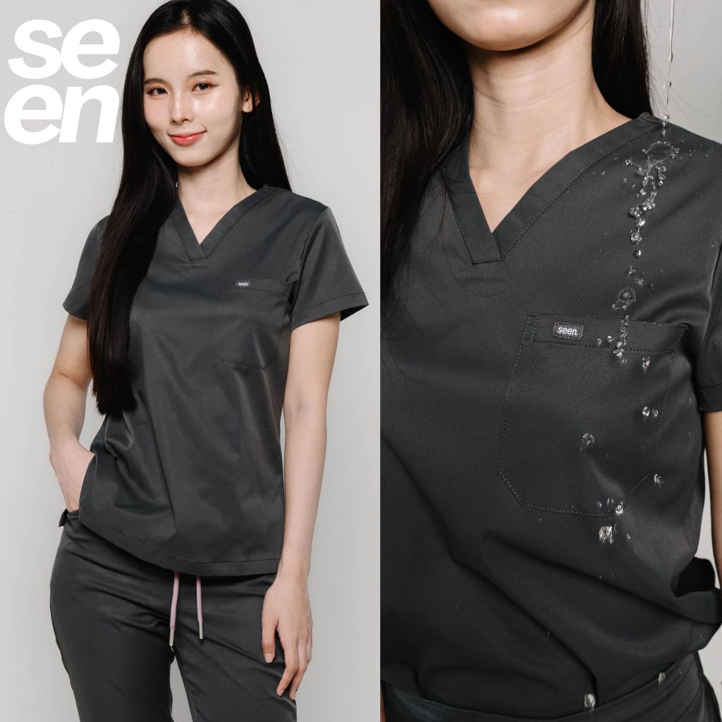 SEEN ชุดสครับ รุ่น Water repellent(กันน้ำ) สี Marine Ash เสื้อสครับหมอ พยาบาล ทรงเข้ารูป คอวี