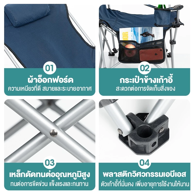 เก้าอี้แคมป์ปิ้ง สนามเดินป่า โครงอลูมิเนียม รับน้ำหนัก 200KG พร้อมกระเป๋า thumbnail 7
