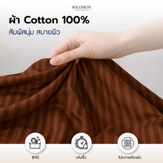 Solomon ชุดผ้าปูที่นอน สีน้ำตาล Cotton 100% พร้อมปลอกหมอนและปลอกหมอนข้าง สัมผัสนุ่ม สบายผิว