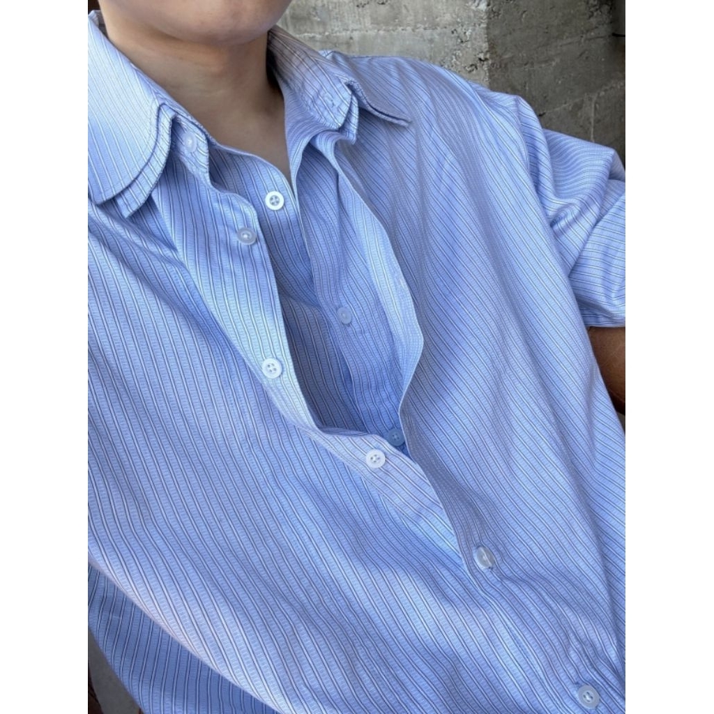 LIMITED! VINCH Double Collar Shirt - Blue Stripe