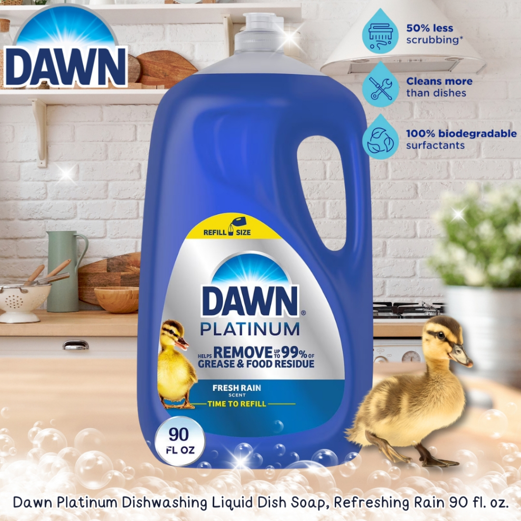 นำเข้า🇺🇸🍽️You said Dawn Platinum Dishwashing Liquid Dish Soap, Refreshing Rain 90 fl. oz.ขจัดคราบอาห