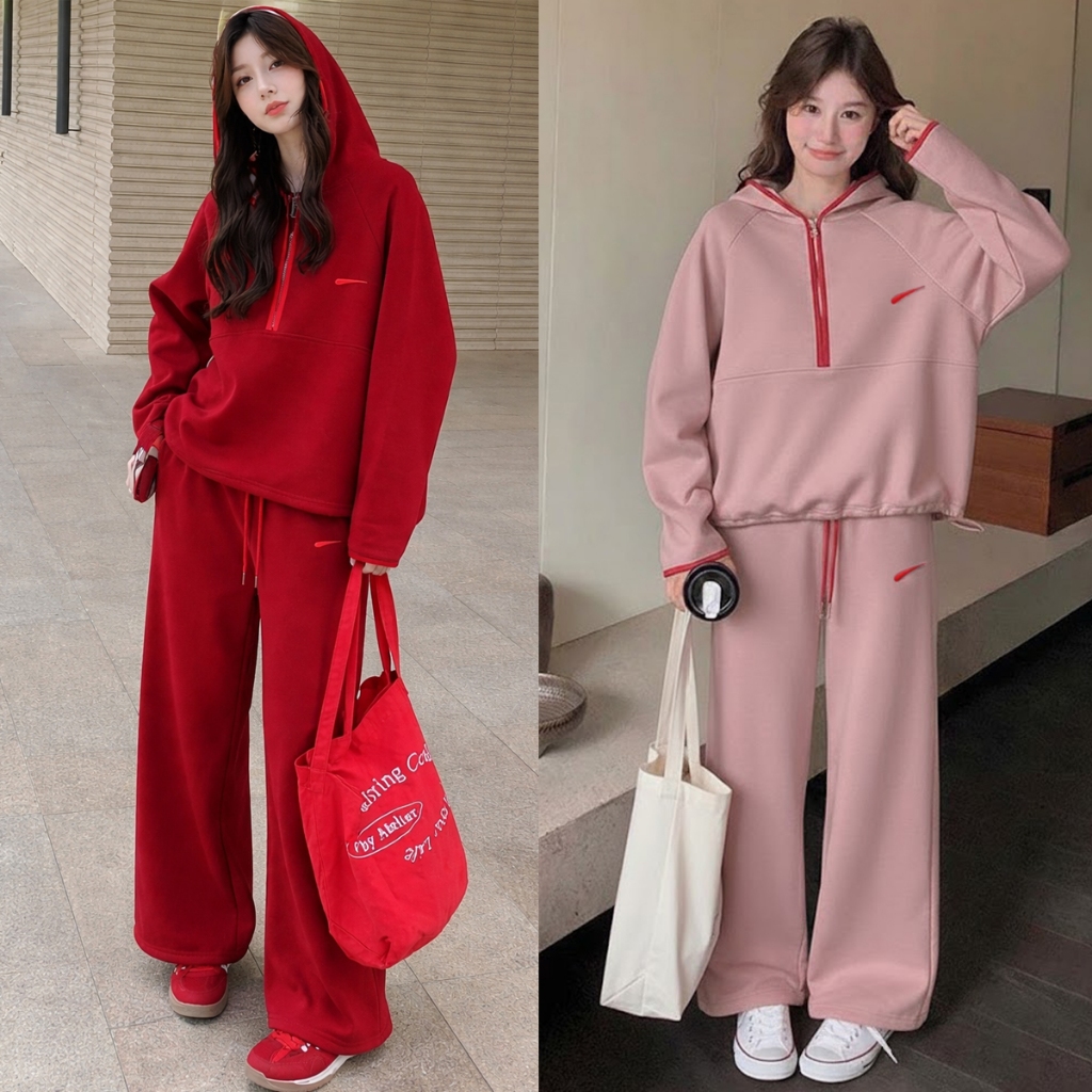 AA29 ชุดเซ็ต 2 ชิ้น วอร์มลุคเกาหลี มินิมอล Airport Look (มีฮู้ด)