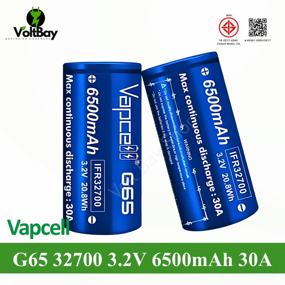 [หัวแบน] ถ่านชาร์จ Vapcell G65 IFR32700 3.2V  6500mah 30A สีน้ำเงิน