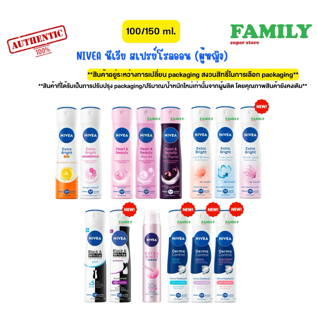 NIVEA นีเวีย สเปรย์โรลออนระงับกลิ่นกาย (ผู้หญิง) ขนาด 100/150 ml.
