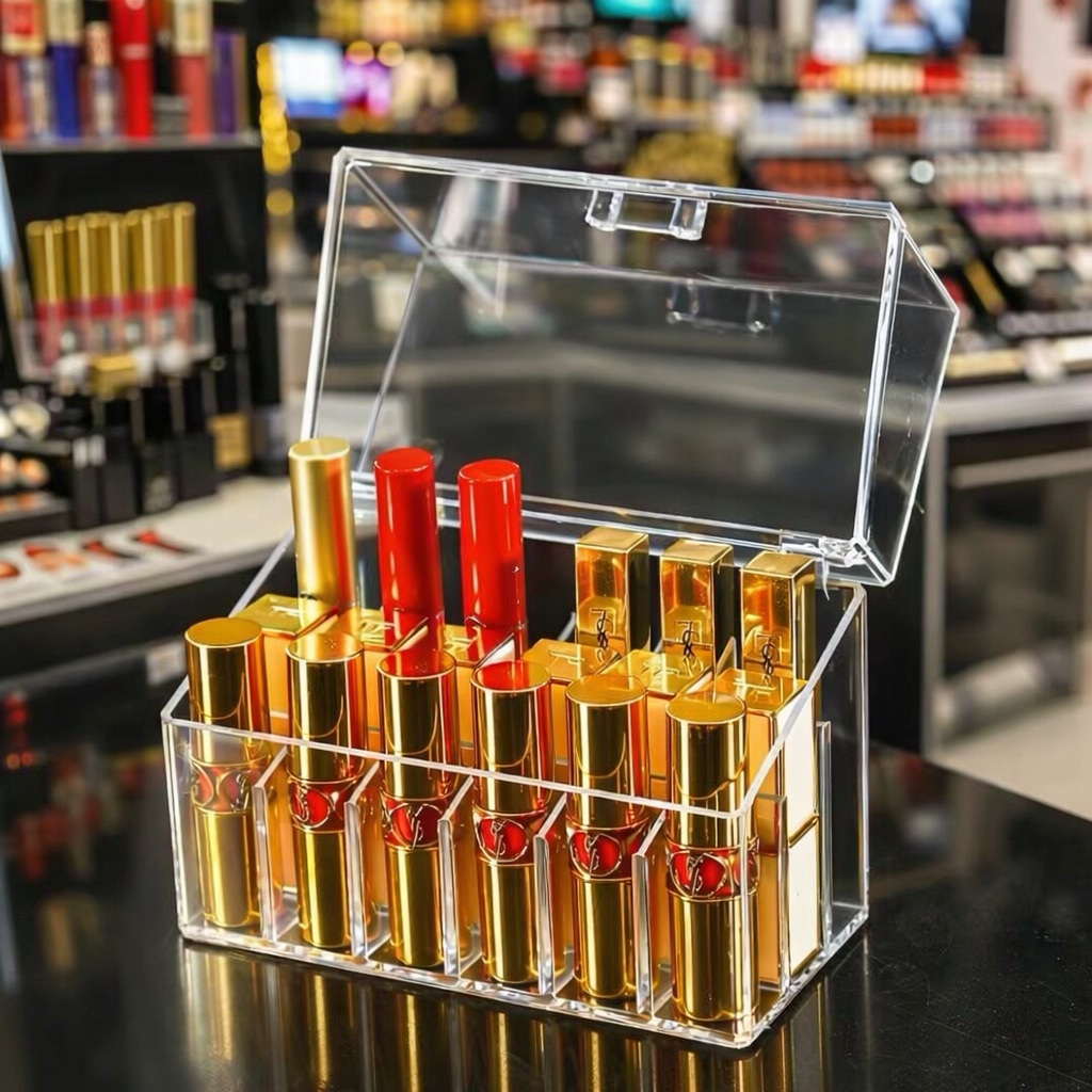 กล่องใส่ลิปสติกมีฝาปิด 18ช่อง กล่องใส่เครื่องสำอาง ที่เก็บลิปสติก กันฝุ่น กล่องเก็บเครื่องสำอาง