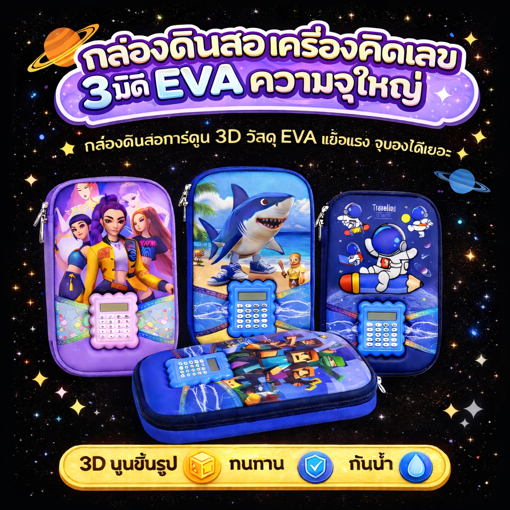 [BJ01] กล่องดินสอ 3D การ์ตูน EVA มีเครื่องคิดเลข กันน้ำ จุของเยอะ ทนทาน สำหรับเด็กนักเรียน พร้อมส่งจากไทย