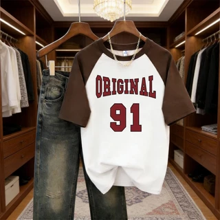P-1419 เสื้อยืดแขนสั้น เสื้อทูโทนสุดเท่ ทรงปล่อยใส่ได้ทุกเพศ