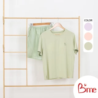 B'me ชุดเซ็ตรูปแบบเสื้อแขนสั้นคอกลม พร้อมกางเกงขาสั้น รุ่น ME8823 มี 3 สี สีม่วง สีเขียว สีโอลด์โรส M.3