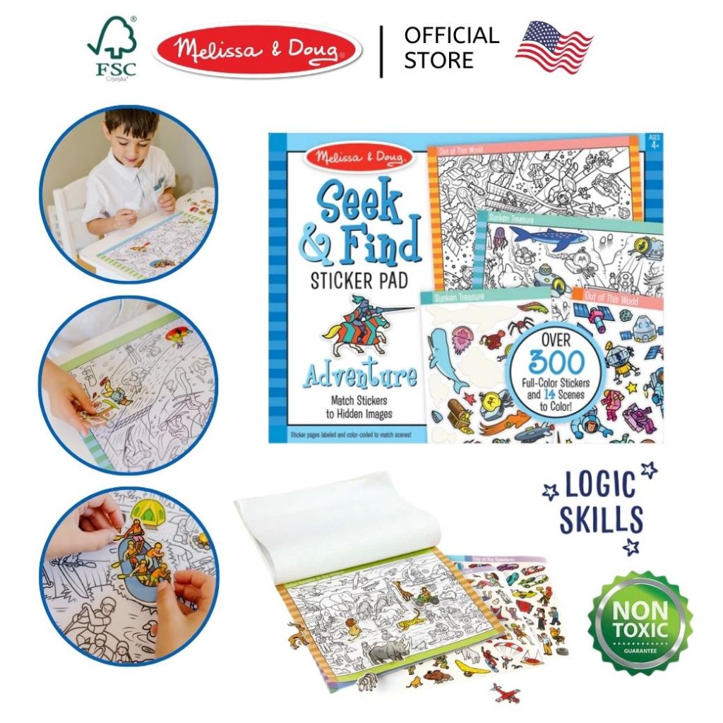 (ของแท้ USA) สติ๊กเกอร์เสริมสมาธิ เกมซ่อนหาภาพ Seek & Find Sticker Adventure Melissa & Doug 30151