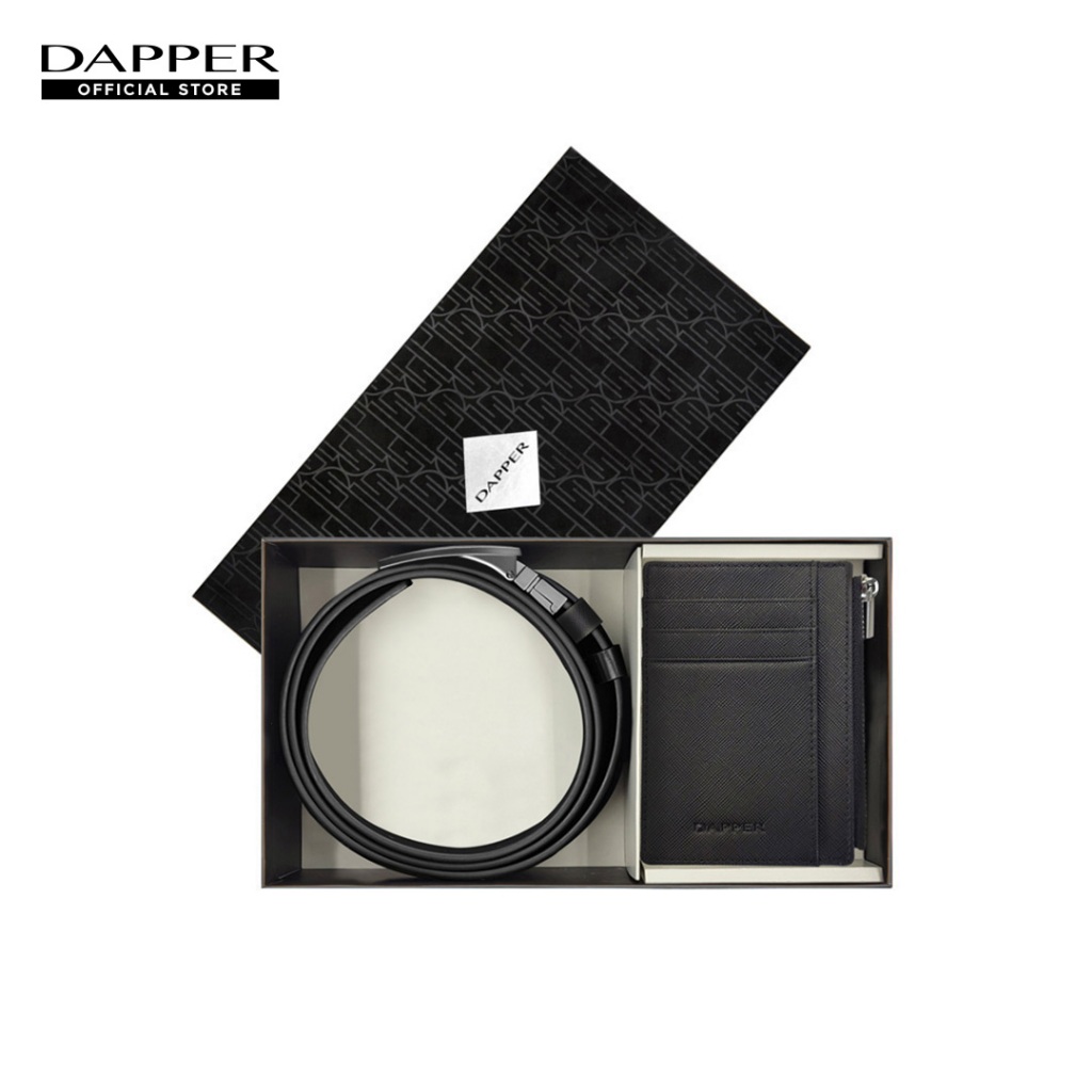 DAPPER กิ๊ฟเซ็ท กระเป๋าสตางค์ Zip Card Holder & เข็มขัดหนัง Reversible Belt (BBX/BK1028BC)