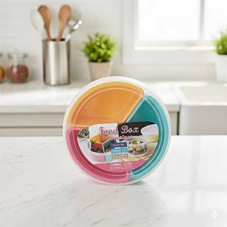 กล่องกลมแบ่งช่อง 3 ช่อง กล่องใส่อาหาร Keyway รุ่น V-1243