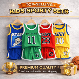 ชุดบาสเกตบอลเด็กชายและหญิง ชุดกีฬาเด็ก ผ้าตาข่ายระบายอากาศ ส…