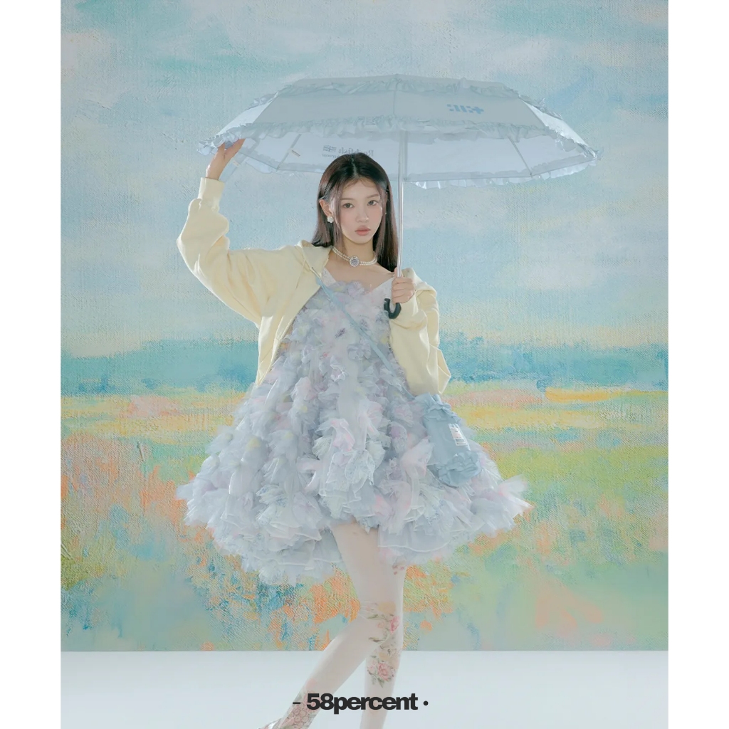 พรีออเดอร์ [Rockfish Weatherwear] × ILLIT SHORT FRILLED UMBRELLA - SKY BLUE