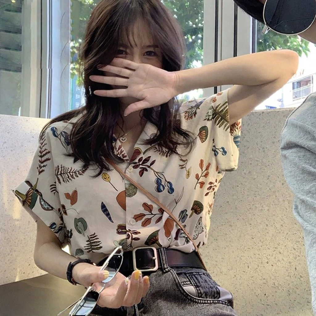 Hotgirl เสื้อเชิ้ตฮาวายผู้หญิง ลายดอกไม้ แขนสั้น ทรงหลวม thumbnail 10