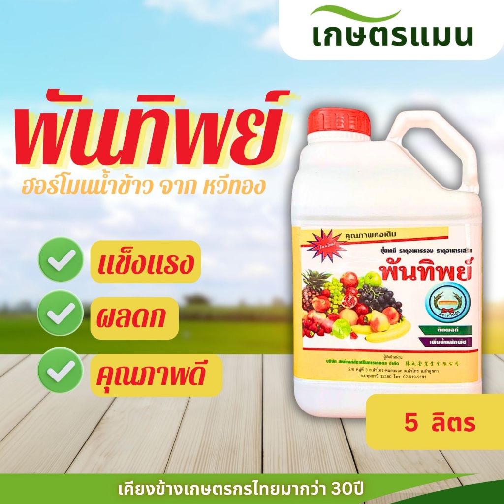 พันทิพย์ หวีทอง น้ำข้าว 5 ลิตร ปุ๋ยน้ำ ฮอร์โมนธาตุอาหารเสริมพืชชนิดน้ำสีขาว ออกดอกดี  ป้องกันดอกร่วง