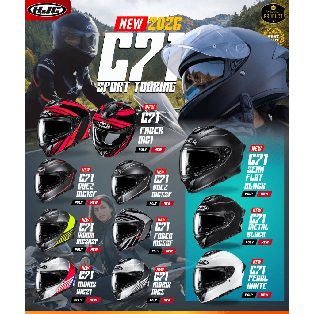 รุ่นใหม่ ในปี 2026 HJC C71 หมวกกันน็อคใหม่! เบา เงียบ ระบายอากาศดี รองรับบลูทูธ ขี่สบายทุกวัน สินค้าของแท้!!