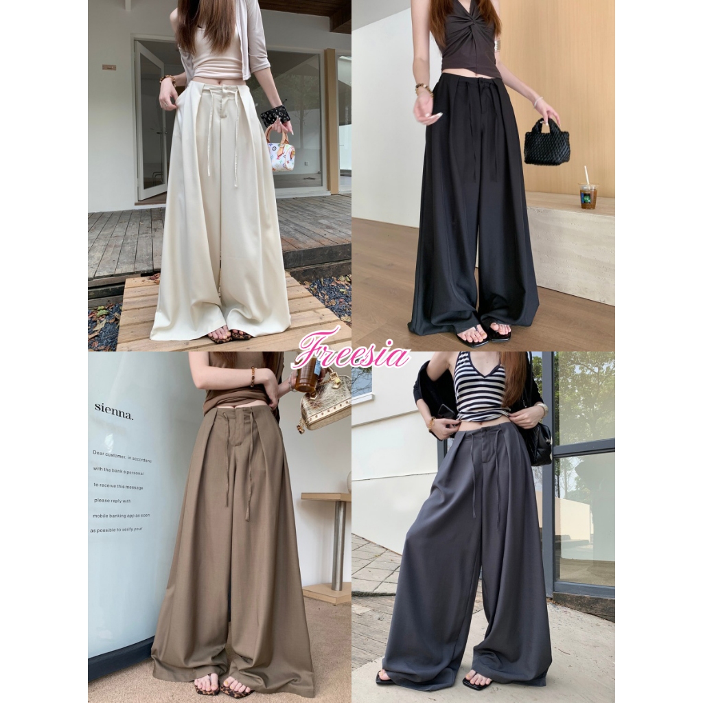 4สี กางเกงติดพื้น กางเกงลำลอง สไตล์ลำลอง ทรงหลวม มีเชือกที่เอง#91340