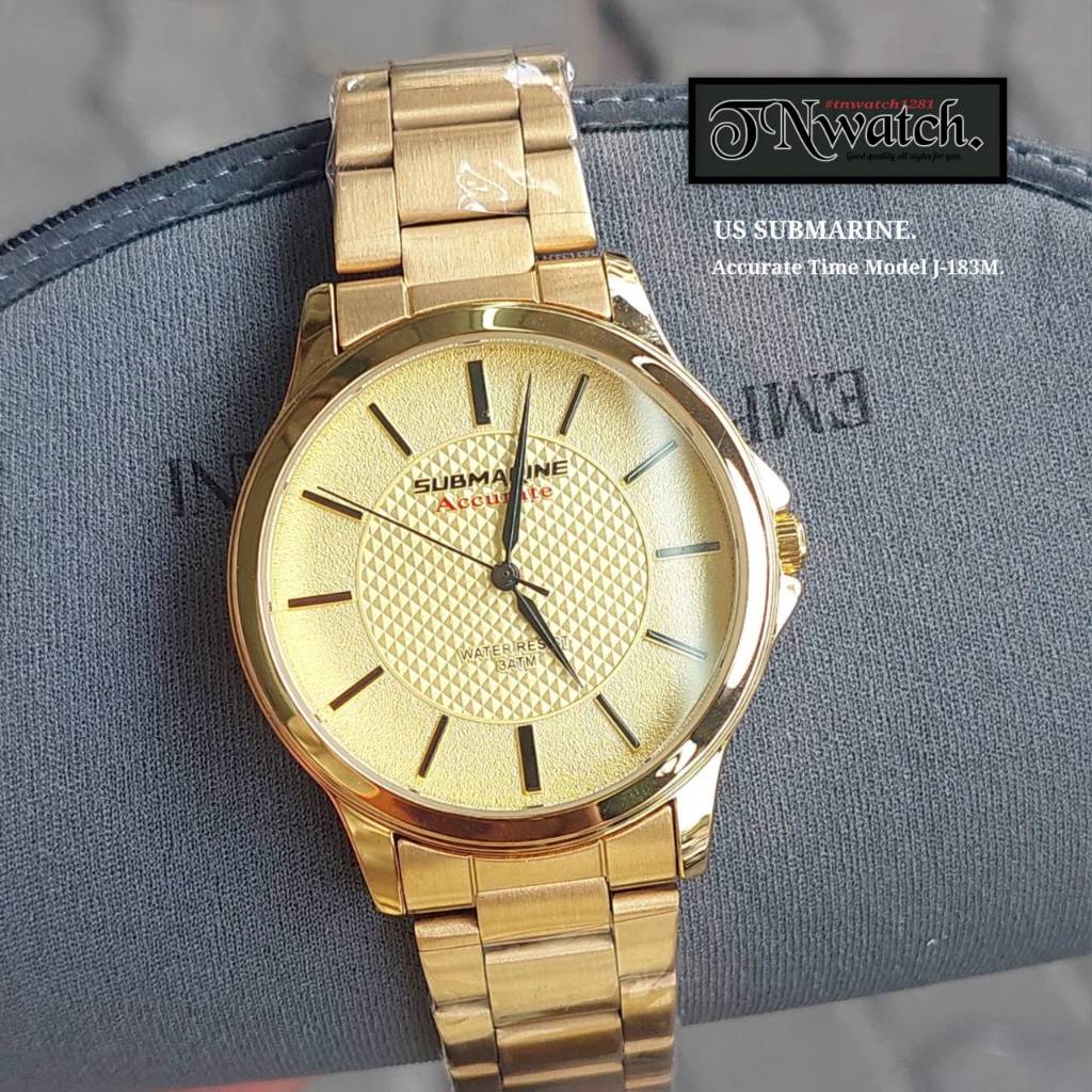 นาฬิกาผู้ชาย US SUBMARINE รุ่น J-183M นาฬิกาข้อมือสายเหล็ก สำหรับบุรุษ สีทอง กันน้ำ100% ของแท้ พร้อม