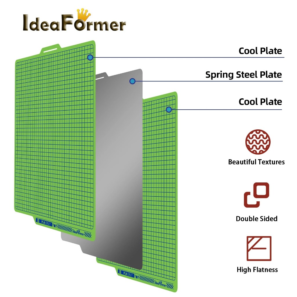 For Bambu Lab X1, X1C, P1P, P1S, A1 3D Printers Heated Bed Lowtemperature PLA Steel Plate Build Plat