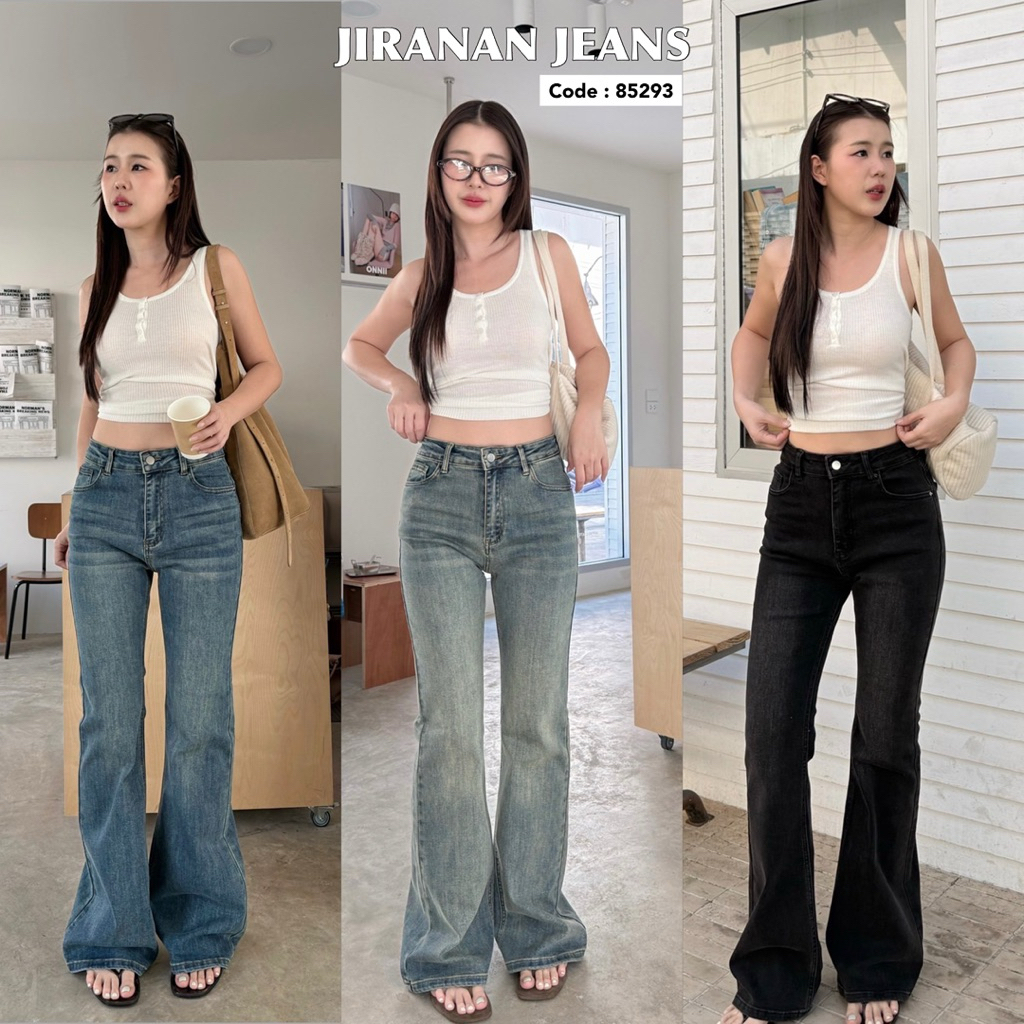JIRANAN กางเกงยีนส์ขาม้าสีสวย ผ้ายืดพรีเมี่ยม เอวสูงปิดสะดือ Code 85293