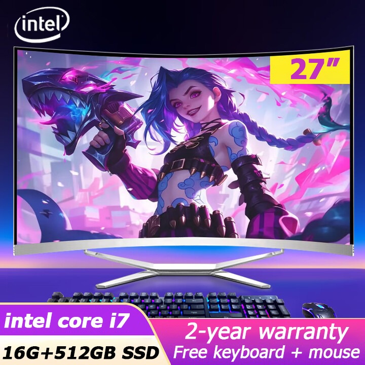 [จัดส่งด่วน] 27 นิ้วใหม่ Intel Core i7-7700HQ All in one-PC， หน้าจอโค้ง UHD ,ฟรีคีย์บอร์ดเมาส์ + ซอฟ