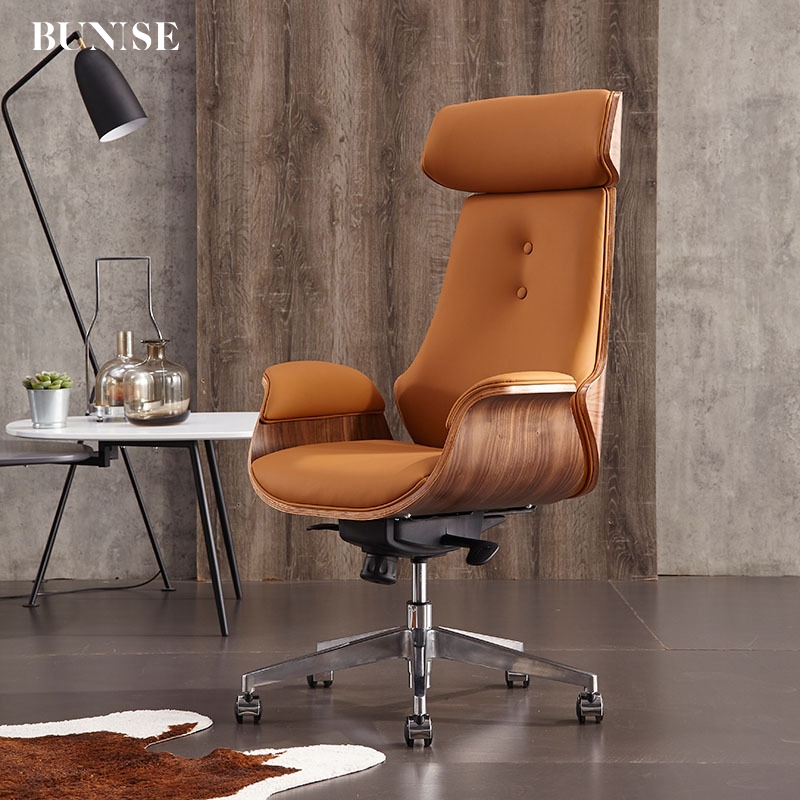 BUNISE BOS17 Genuine Leather Executive Gaming Chair – Swivel, Ergonomic Support, Modern Design, Home