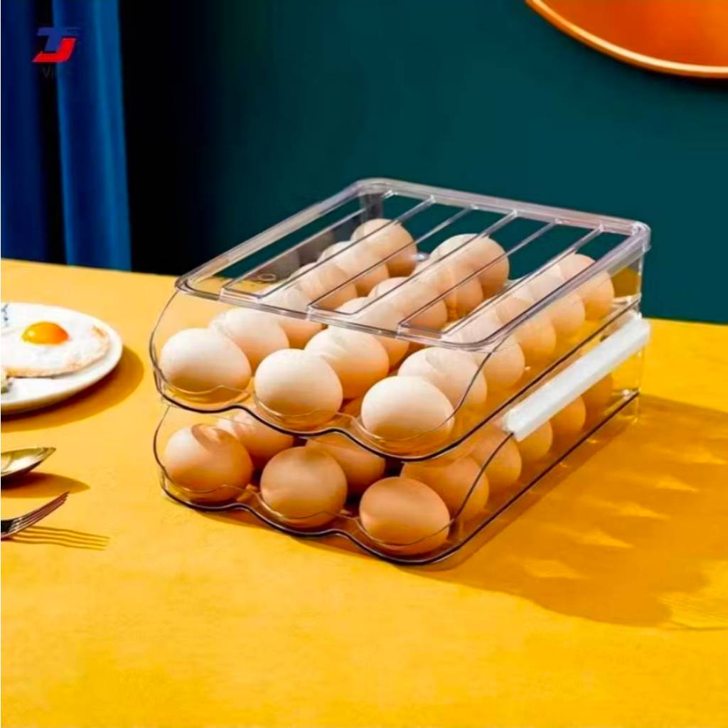 ลิ้นชักเก็บไข่ไก่ (NEWแบบใส) ลิ้นชักเก็บของ ที่เก็บไข่ กล่องเก็บไข่ ตู้เย็นเก็บไข่(แบบ 2 ชั้น)