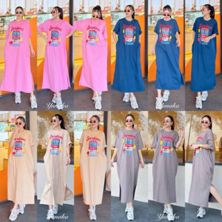 เดรสคอกลมแขนสั้น ทรง Oversize ดีเทลผ่าข้างเล็กน้อยเดินสะดวก …