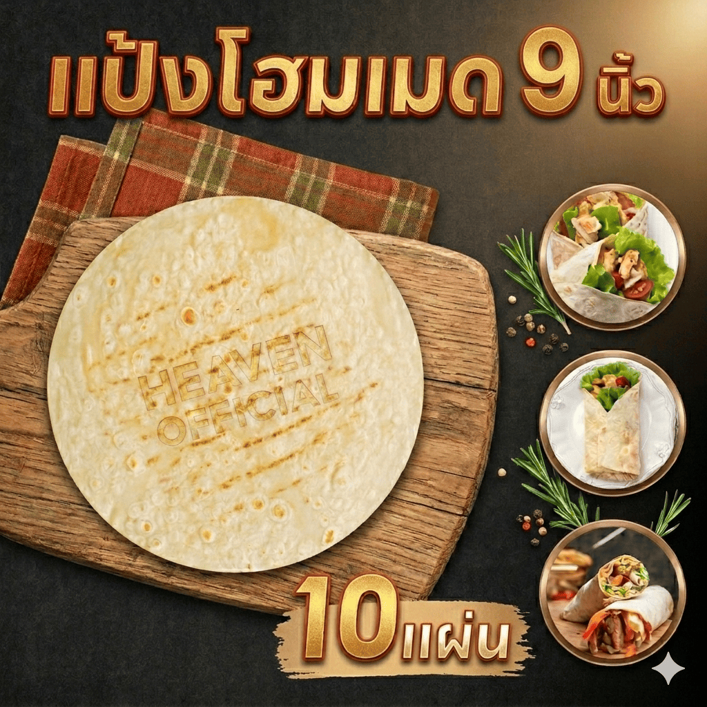 แป้งเคบับ แป้งห่อเคบับ แรป แรปโรล สลัดแรป แป้งกึ่งสำเร็จรูป ฮาลาล ขนาด 9 นิ้ว 10 แผ่น สูตรต้นตำหรับตุรกี