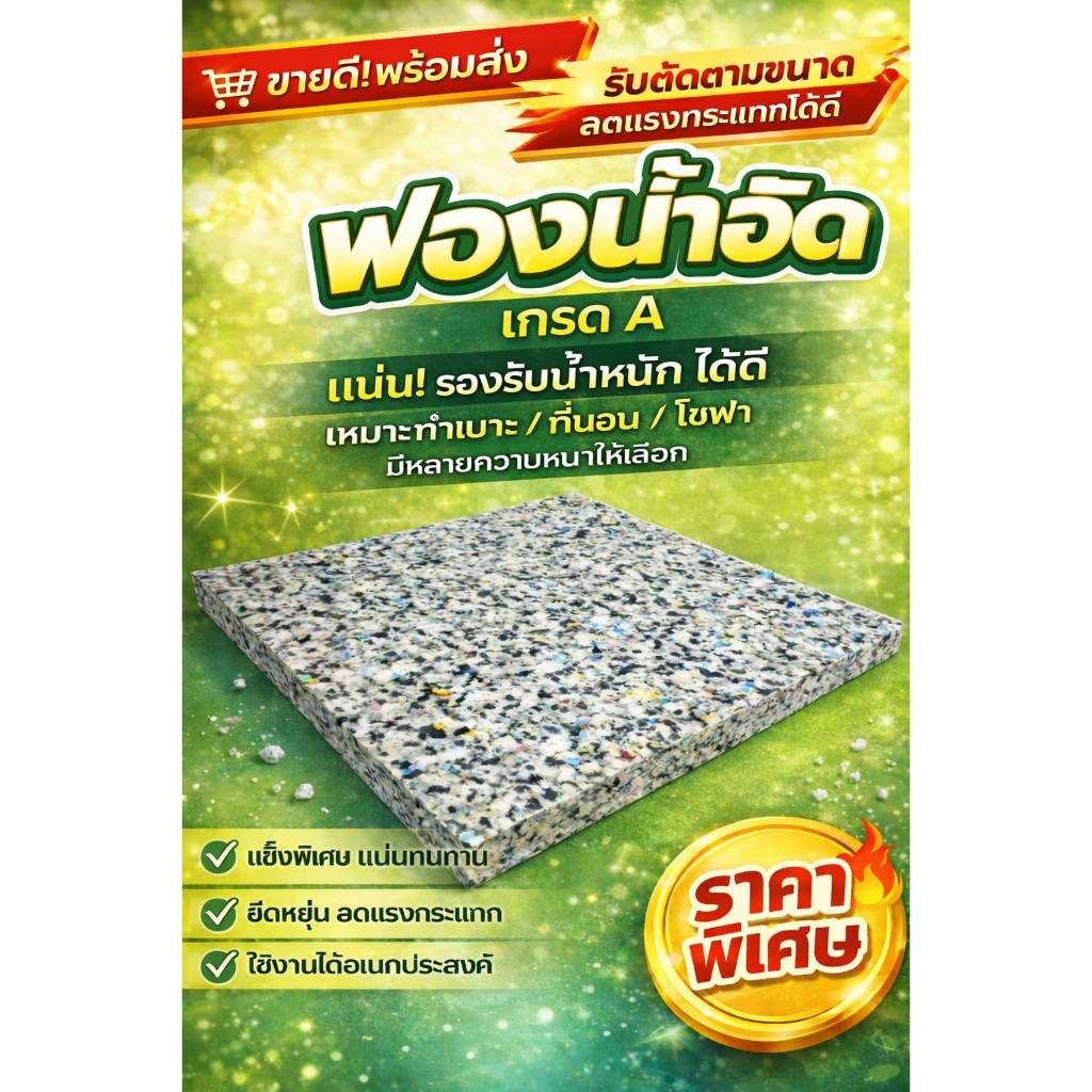 ฟองน้ำอัด ขนาด 60x60 ซม. ใช้ทำเบาะ รองนั่ง กันกระแทก หนา1-2นิ้ว พร้อมส่ง รับตัดตามขนาด